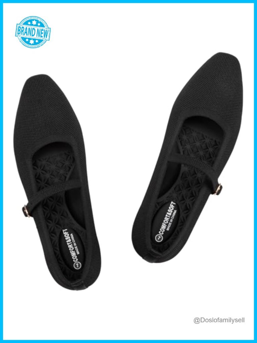 Knit Mary Jane Flats Square Toe Ballet Comfort Washable Women's